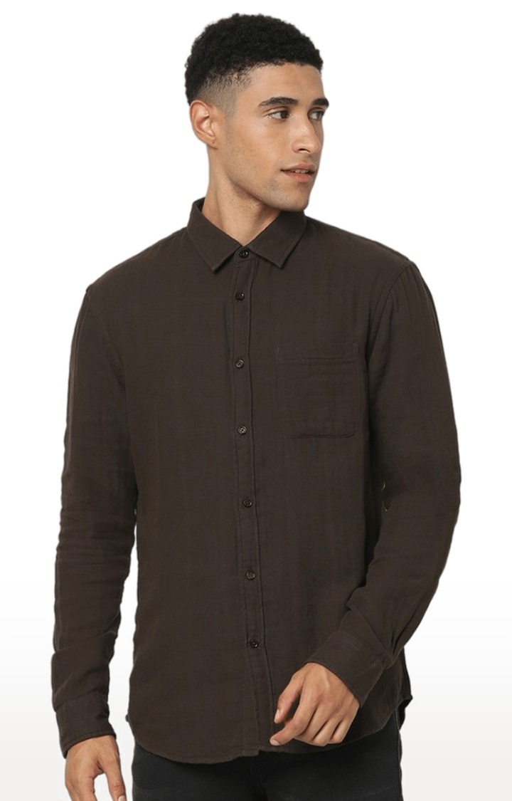 celio | Men's Brown Solid Casual Shirts