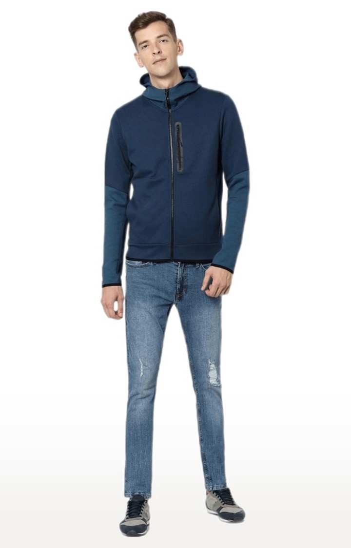 Men's Blue Solid Hoodies