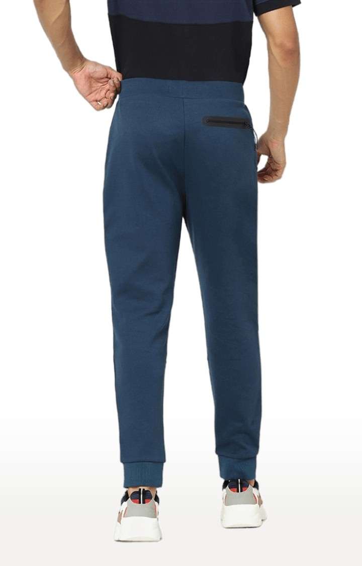 Men's Blue Cotton Colourblock Activewear Joggers