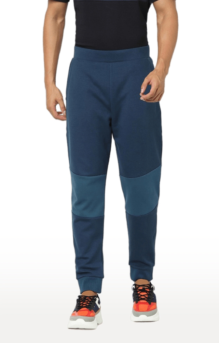 celio | Men's Blue Cotton Colourblock Activewear Joggers