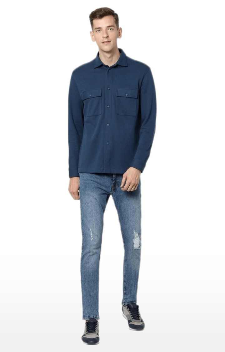 Men's Blue Solid Casual Shirts