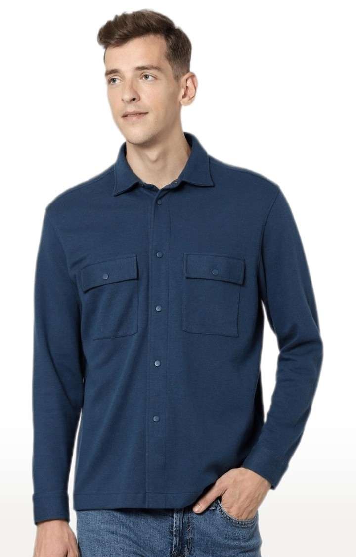 Men's Blue Solid Casual Shirts