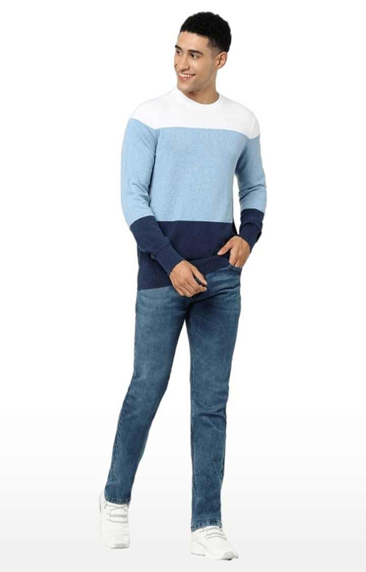 Men's Blue Colourblock Sweaters