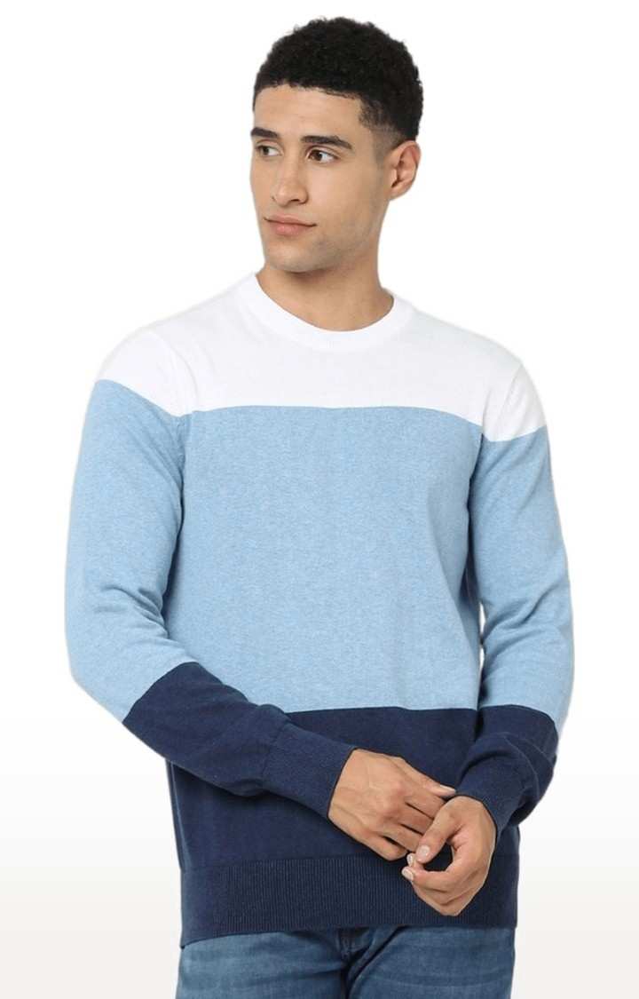 Men's Blue Colourblock Sweaters