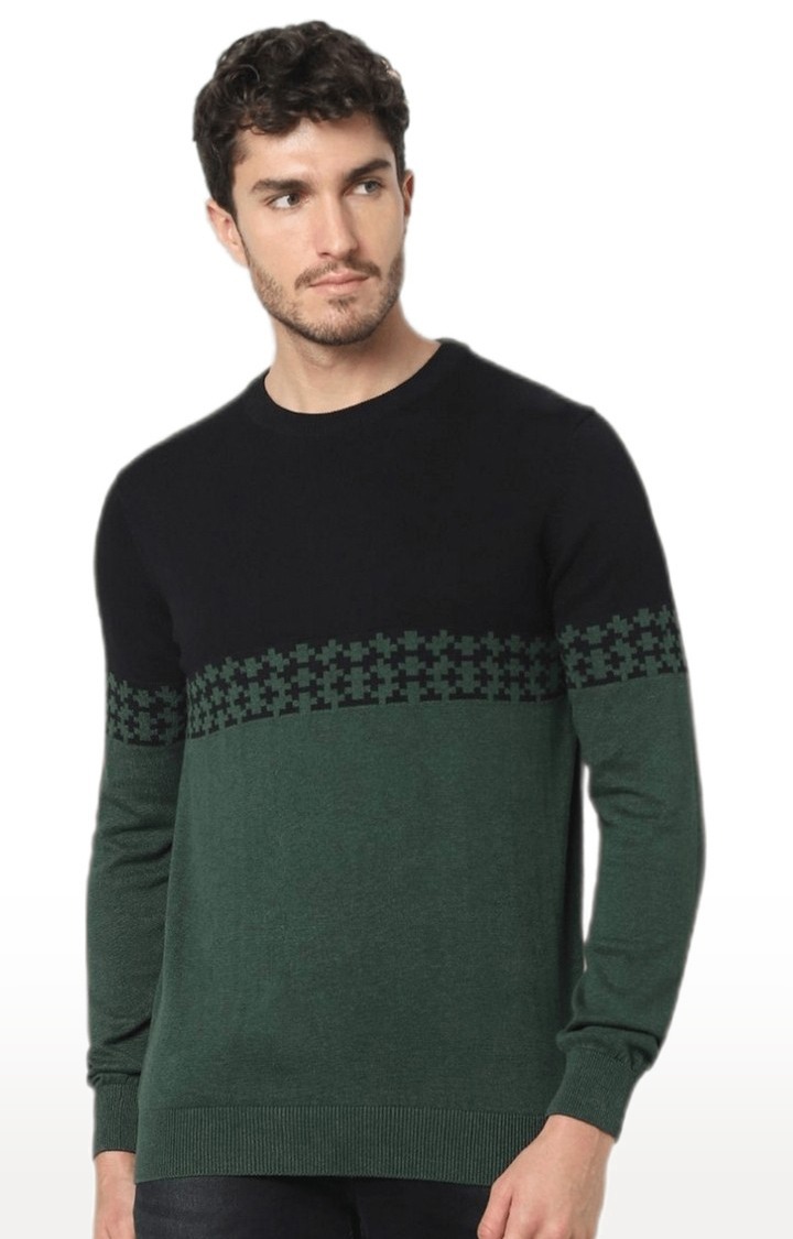 Men's Green Colourblock Sweaters