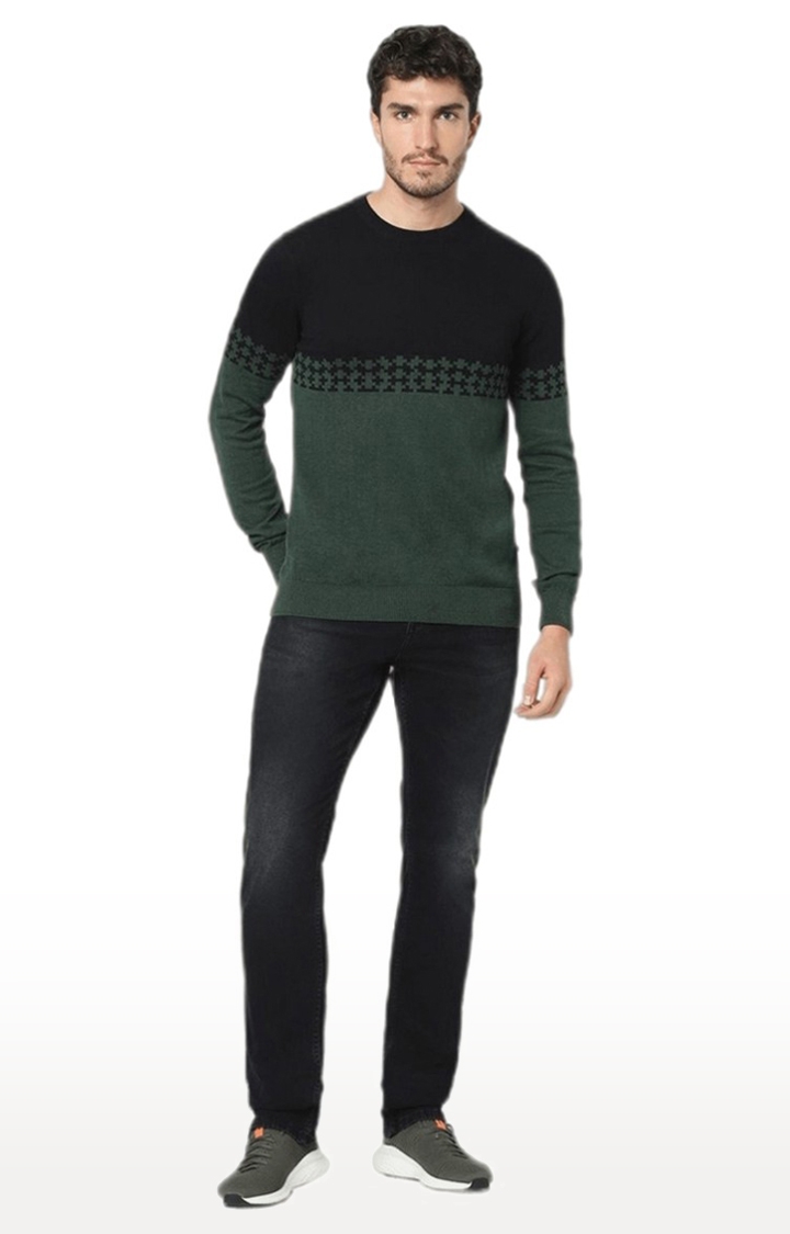 Men's Green Colourblock Sweaters