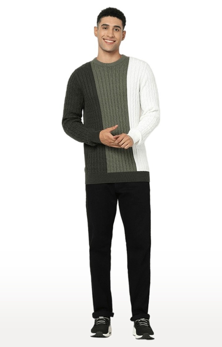 celio | Men's Green Colourblock Sweaters 1