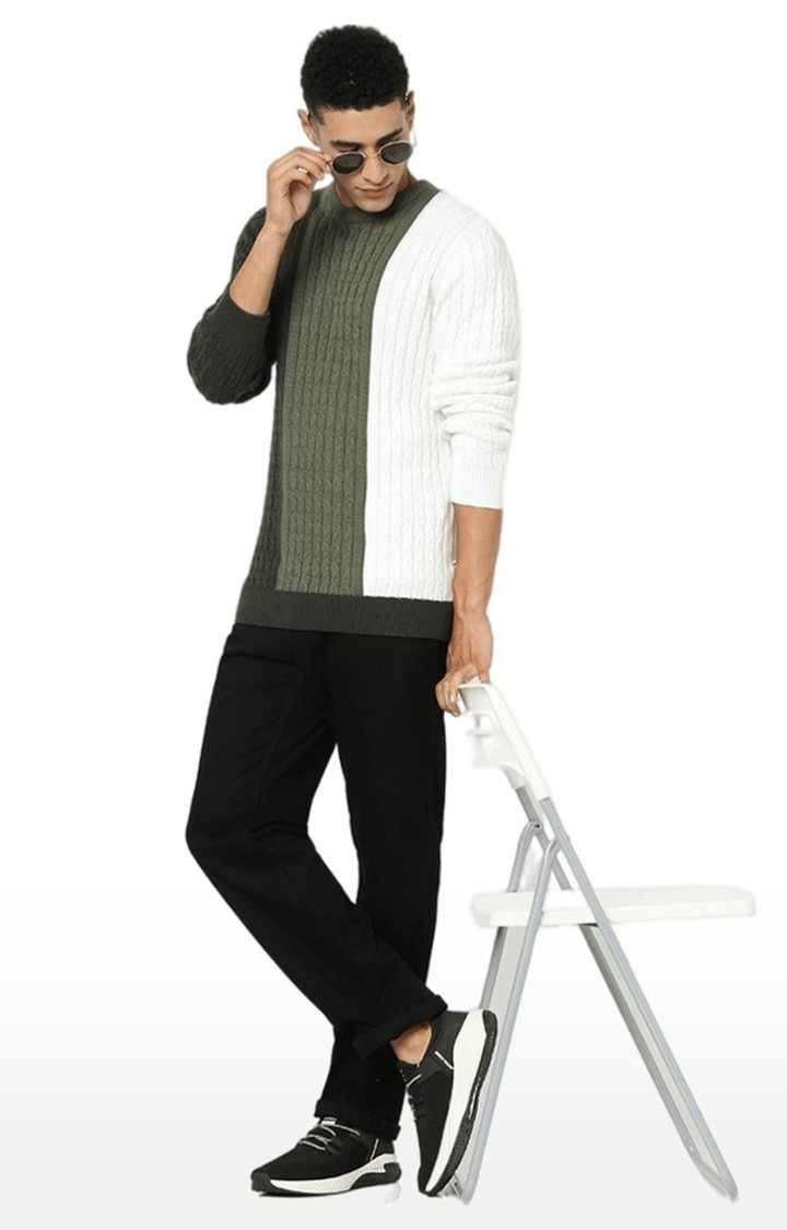 Men's Green Colourblock Sweaters