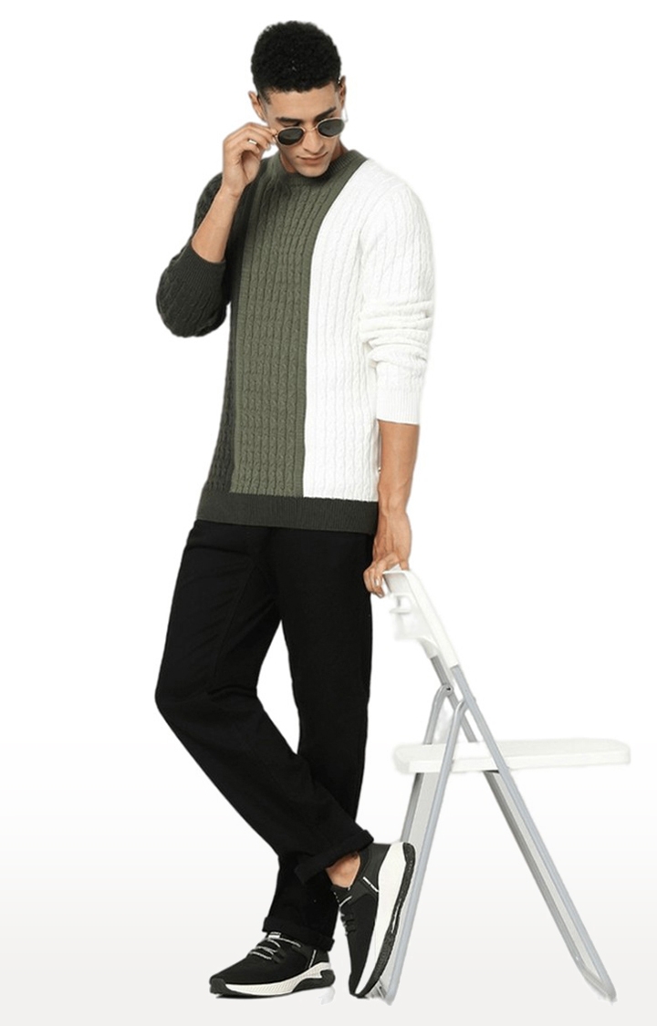 celio | Men's Green Colourblock Sweaters 2