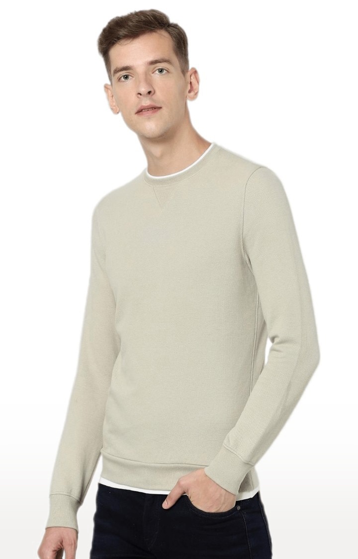 Men's Beige Solid Sweatshirts