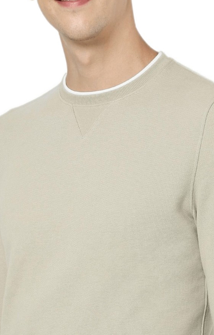 celio | Men's Beige Solid Sweatshirts 4