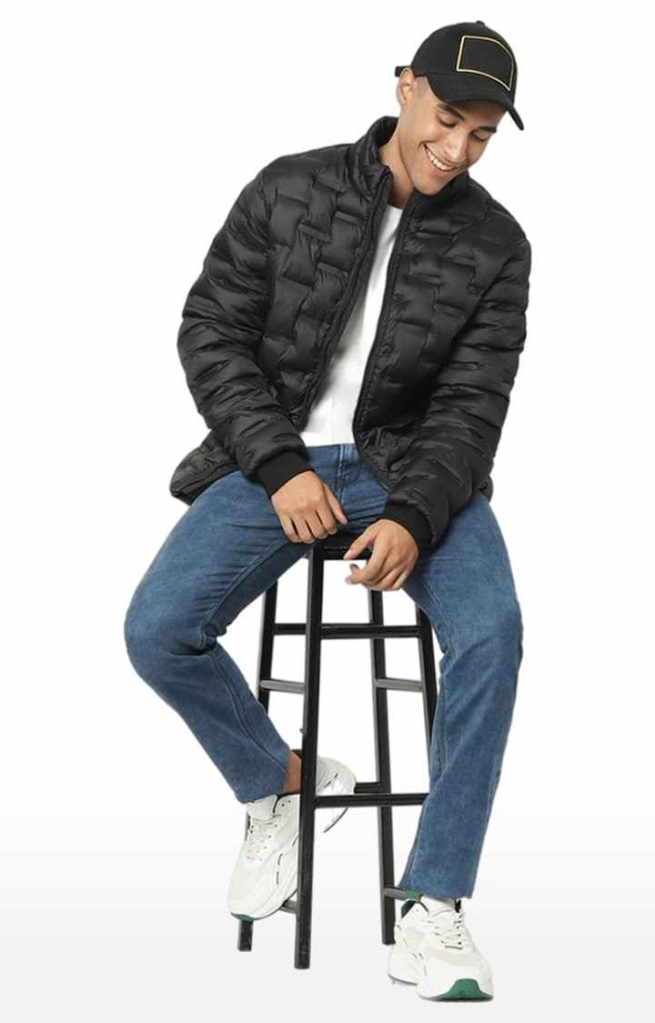 Men's Black Solid Bomber Jackets