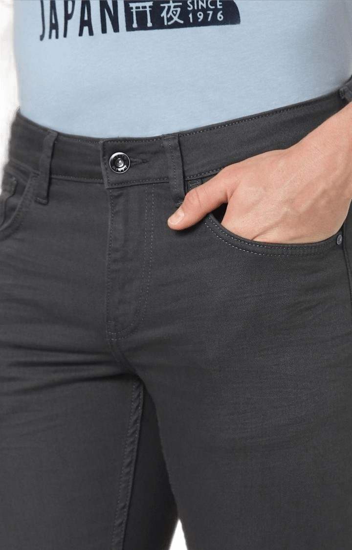 Men's Grey Cotton Solid Slim Jeans