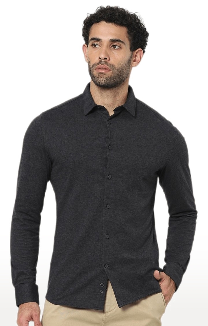 celio | Men's Black Textured Casual Shirts