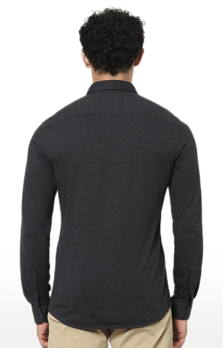 Men's Black Textured Casual Shirts