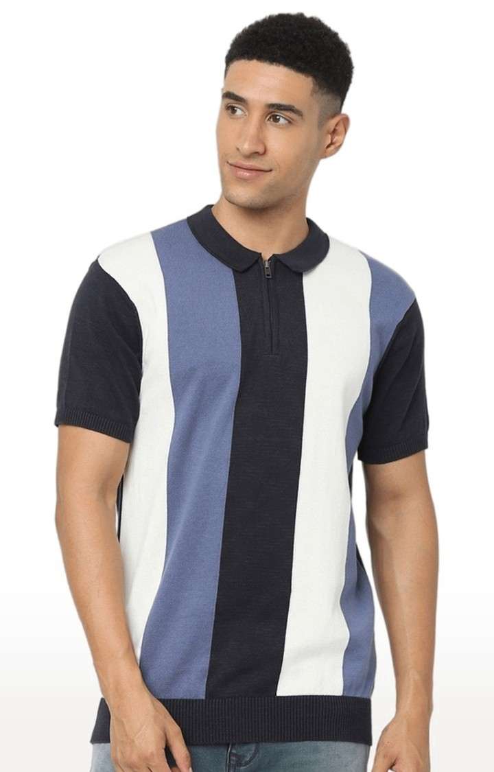Men's Blue Striped Regular T-Shirts