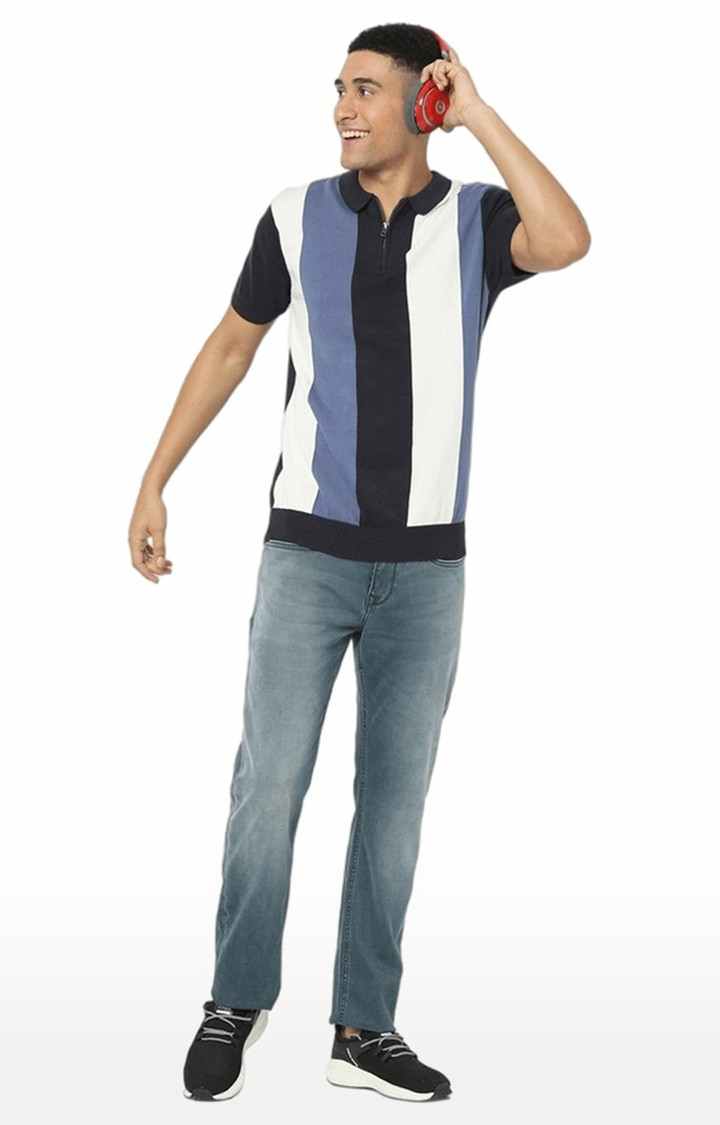 Men's Blue Striped Regular T-Shirts