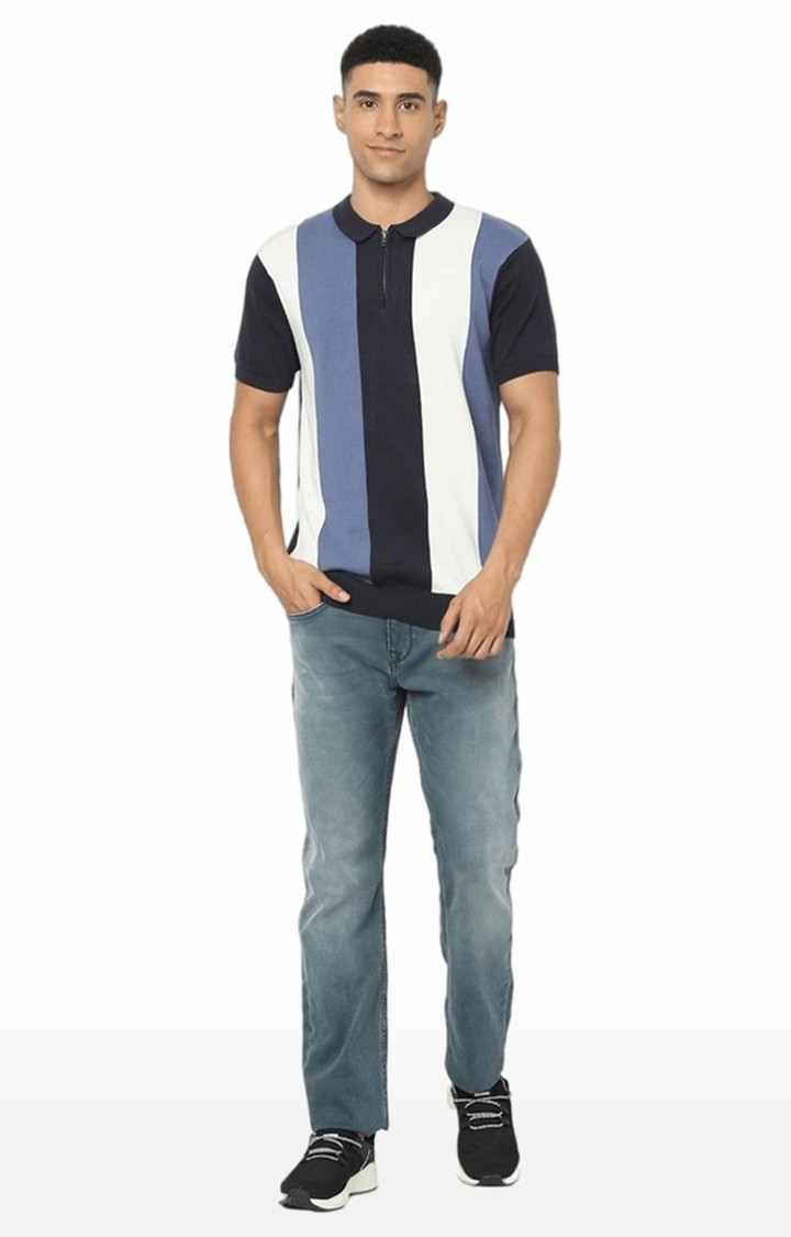 Men's Blue Striped Regular T-Shirts