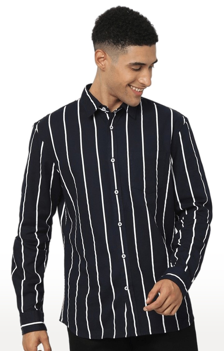 celio | Men's Black Striped Casual Shirts