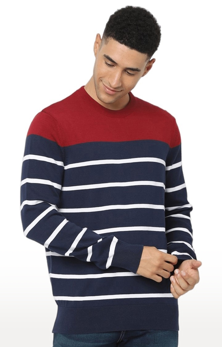 celio | Men's Blue Striped Sweaters