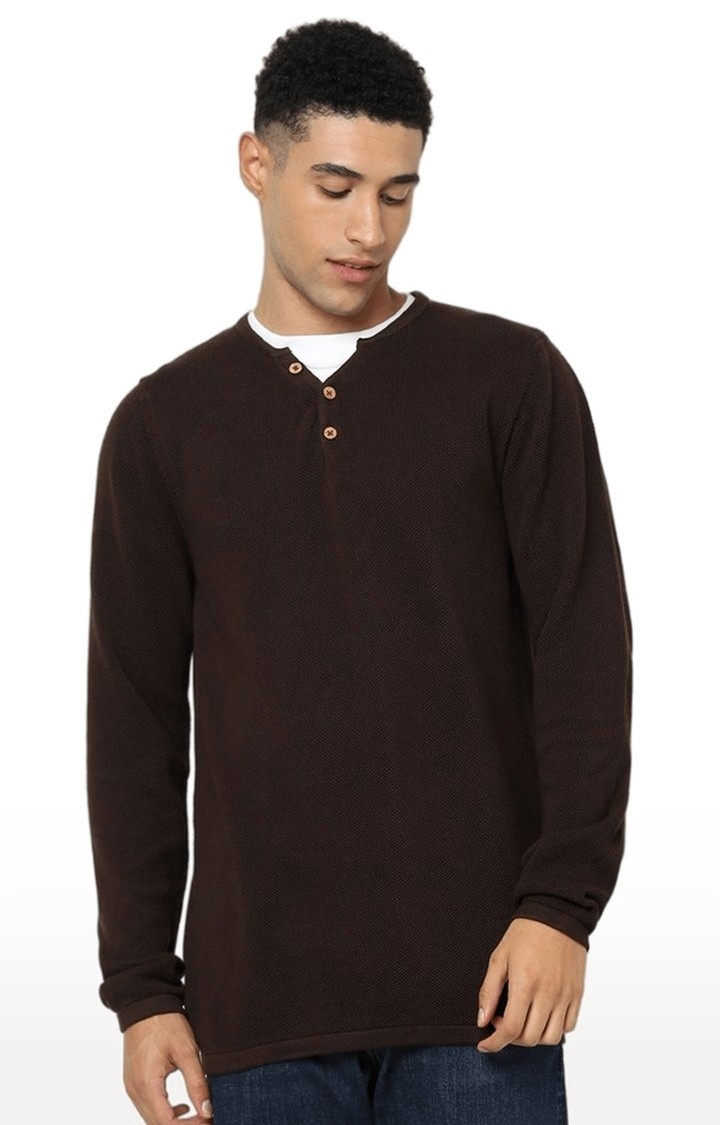 celio | Men's Brown Solid Sweaters