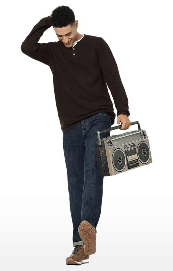 Men's Brown Solid Sweaters