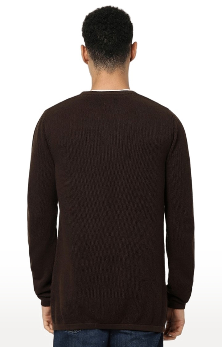 Men's Brown Solid Sweaters