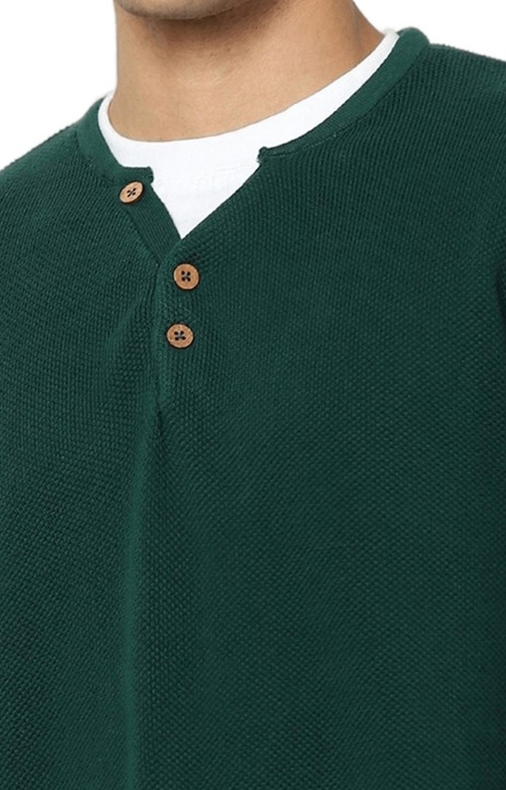 Men's Green Solid Sweaters