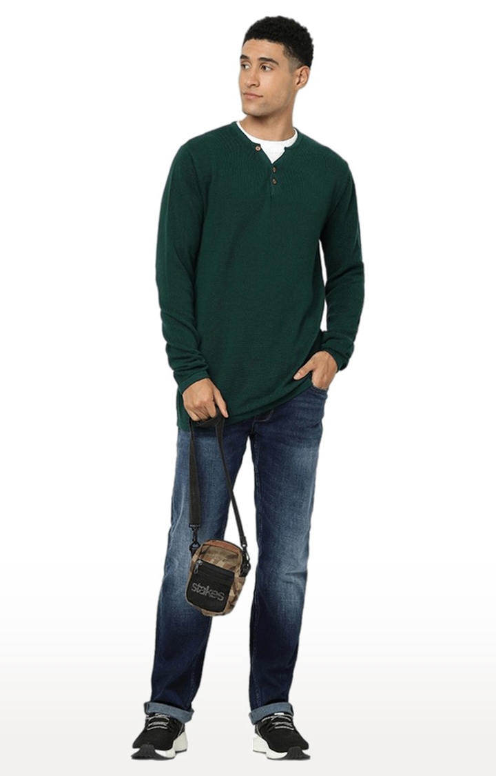 celio | Men's Green Solid Sweaters 2