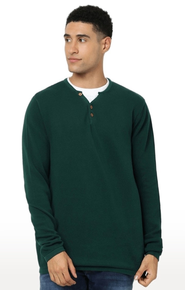 Men's Green Solid Sweaters