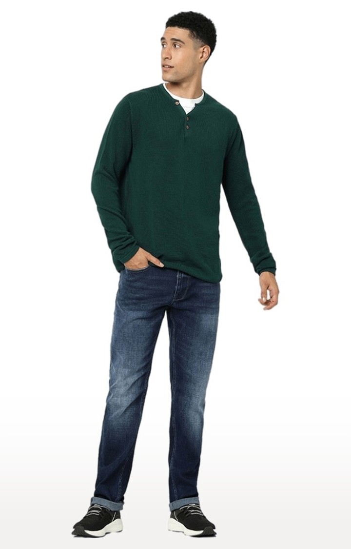 Men's Green Solid Sweaters