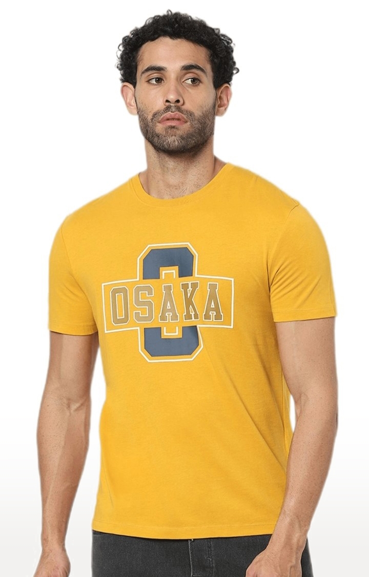 celio | Men's Yellow Typographic Regular T-Shirts