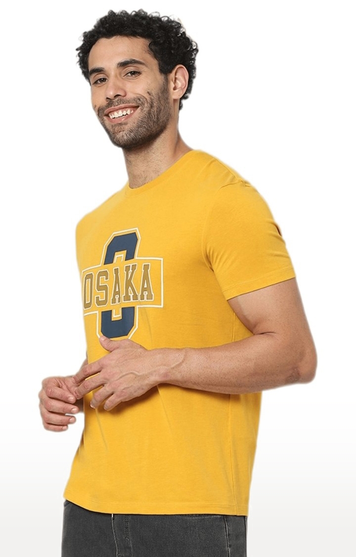 Men's Yellow Typographic Regular T-Shirts