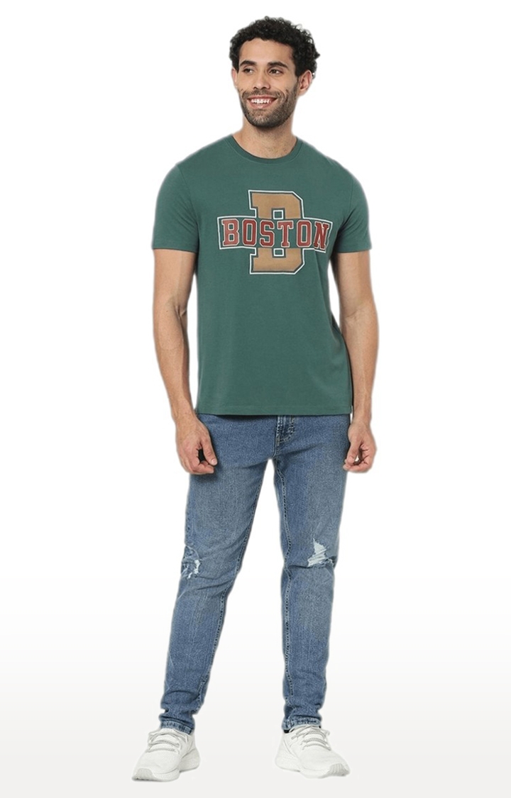Men's Green Typographic Regular T-Shirts