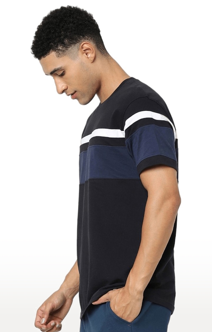 Men's Black Striped Regular T-Shirts