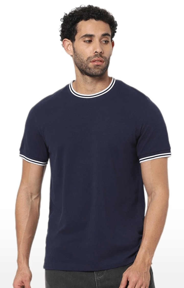 celio | Men's Blue Solid Regular T-Shirts 0
