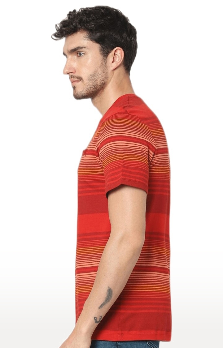 Men's Red Striped Regular T-Shirts