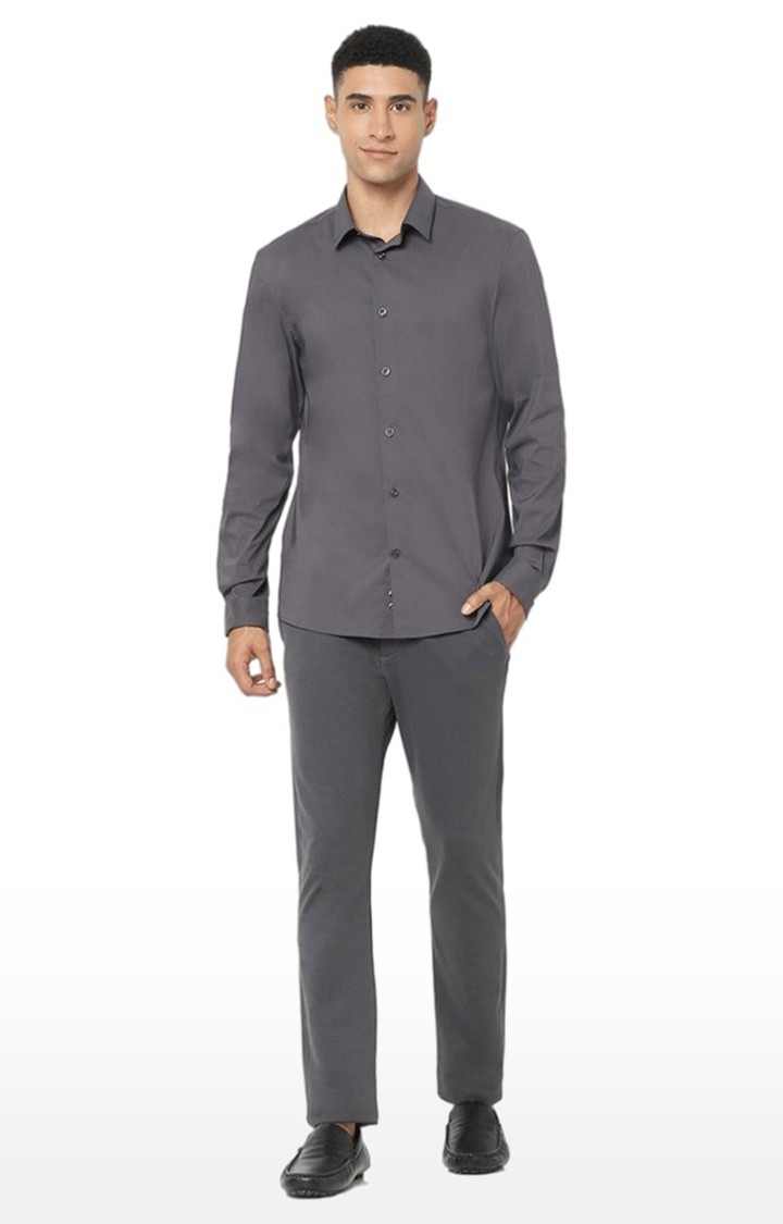 Men's Grey Solid Casual Shirts