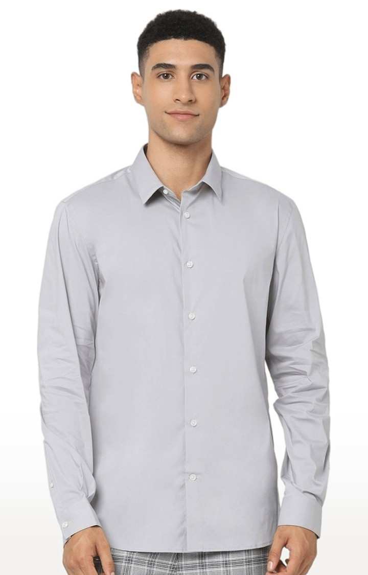 Men's Grey Solid Casual Shirts