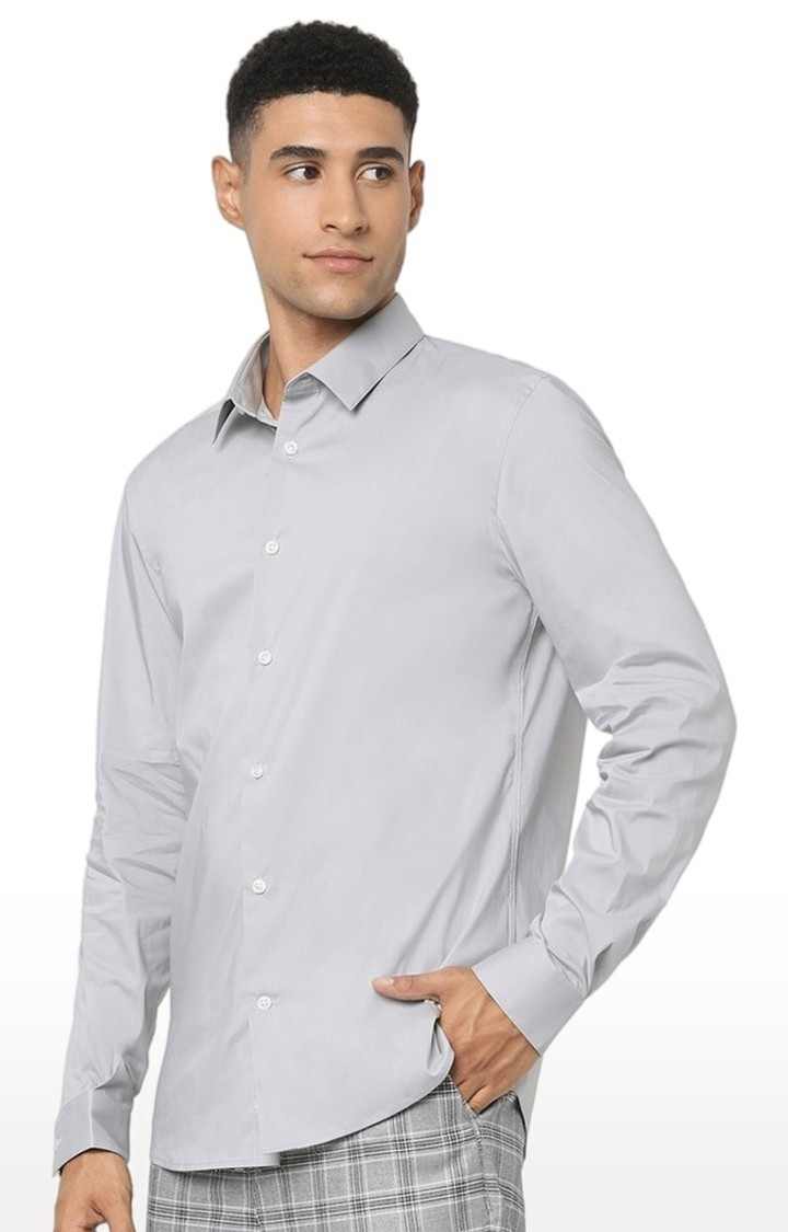 Men's Grey Solid Casual Shirts