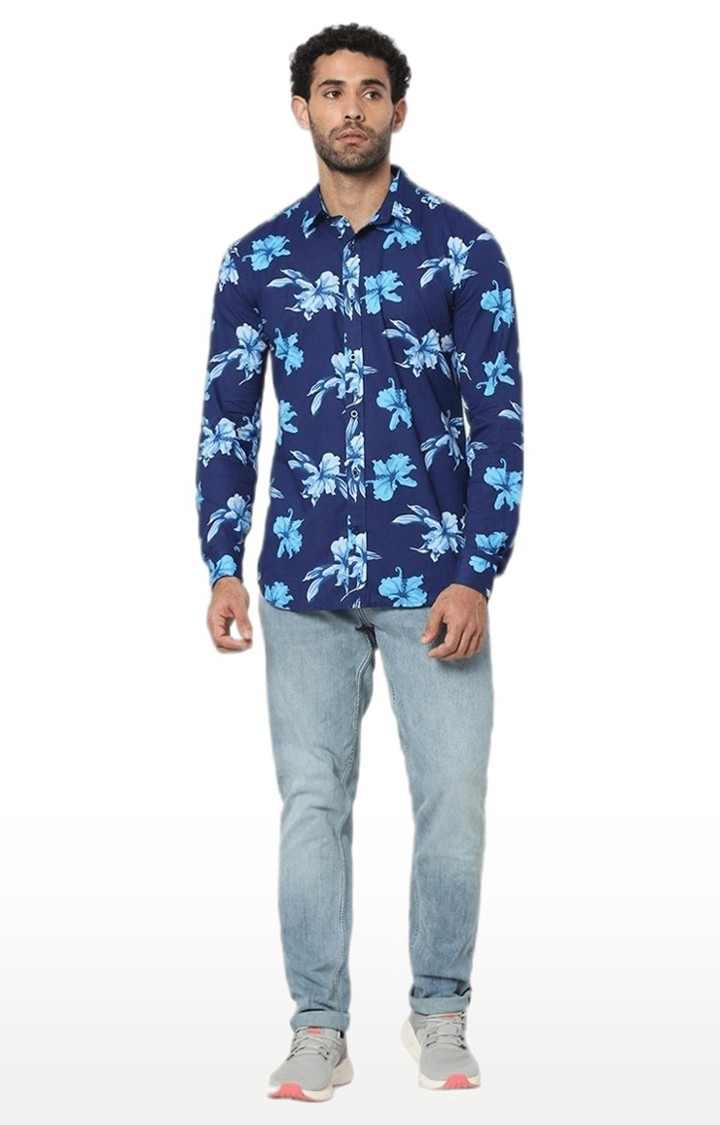 Men's Blue Floral Casual Shirts