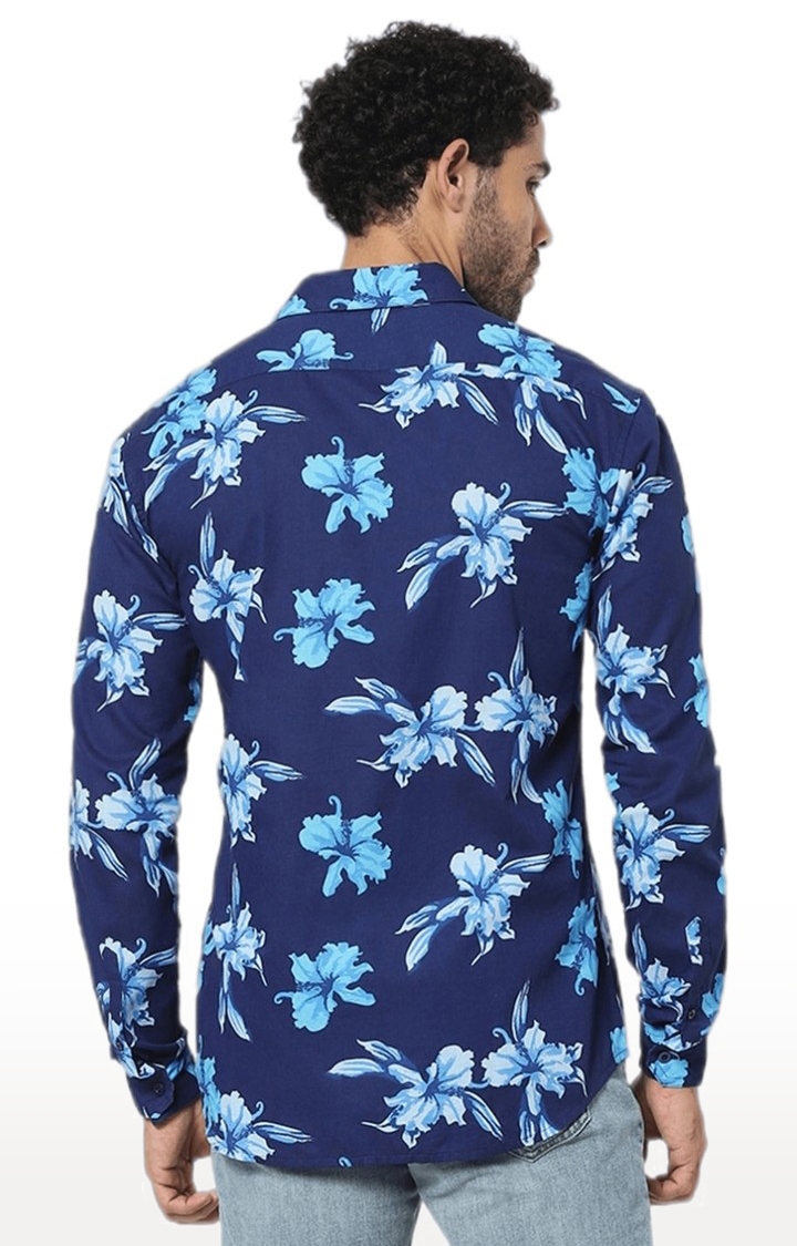 Men's Blue Floral Casual Shirts