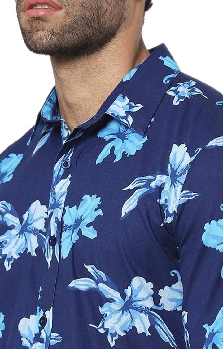 Men's Blue Floral Casual Shirts