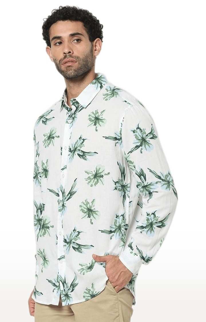 Men's White Floral Casual Shirts