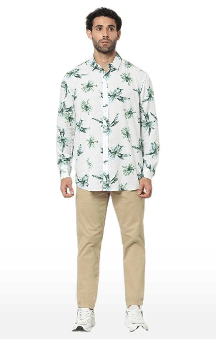 Men's White Floral Casual Shirts