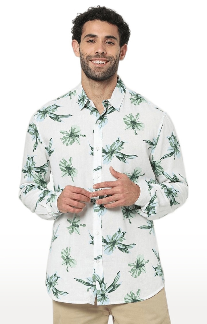 Men's White Floral Casual Shirts
