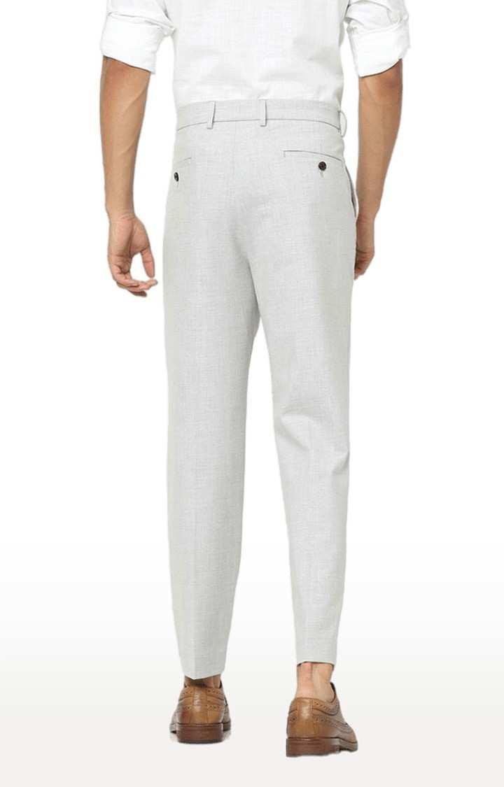 Men's White Cotton Solid Trousers