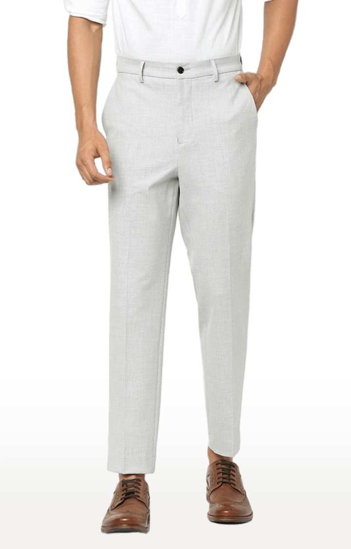 Men's White Cotton Solid Trousers