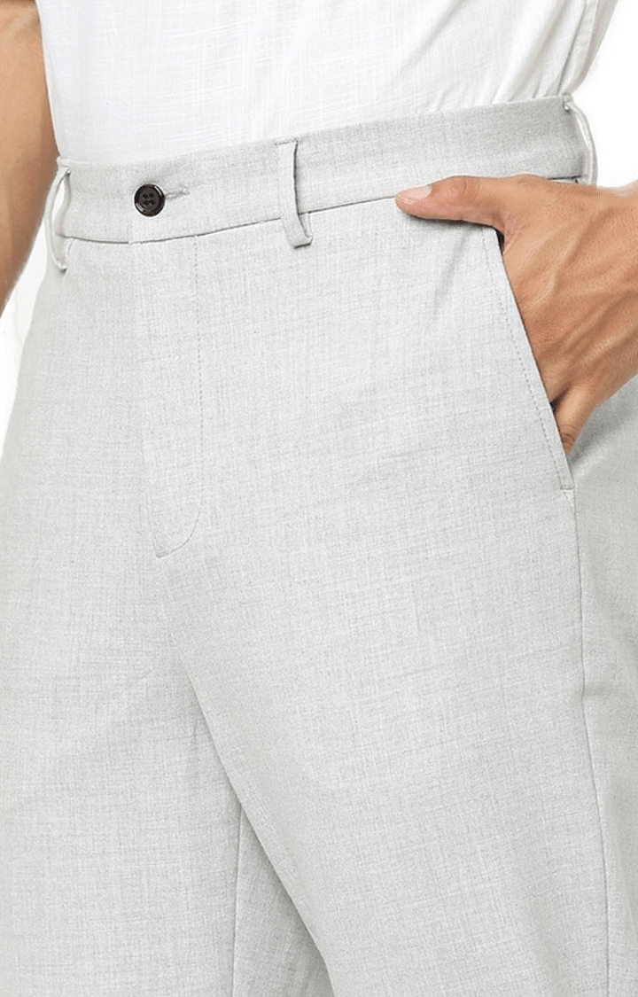 Men's White Cotton Solid Trousers