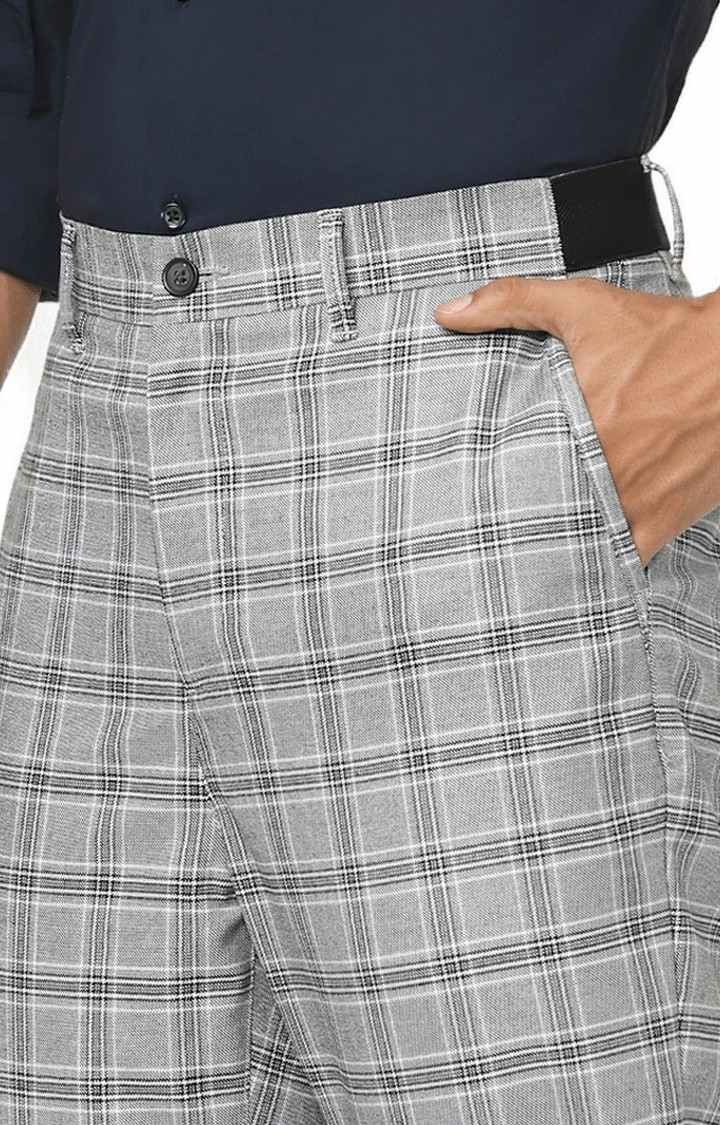 Men's Grey Cotton Geometrical Trousers